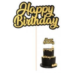 Topper dekoracja na tort napis HAPPY BIRTHDAY czarny złoty